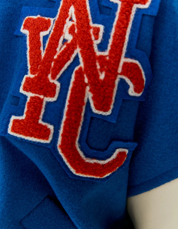 2021 UNIVERSITY BLUE LETTERMAN CROPPED VARSITY JACKET