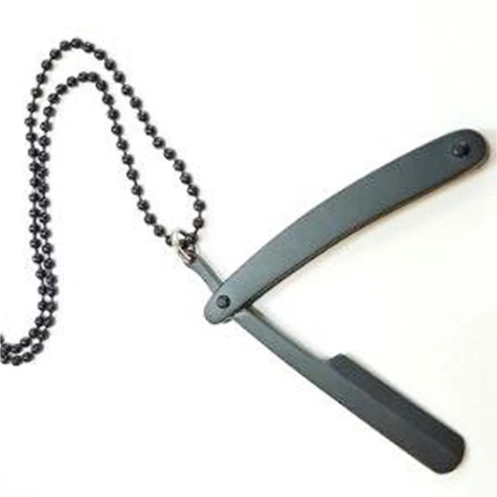 Fashion Razor Blades Pendant Necklaces Men Jewelry Male Shaver Shape Necklaces & Pendants Barber Shop Necklace for Male Boys