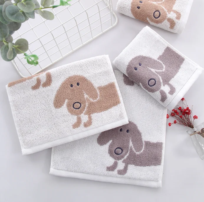 
wholesale soft water absorption lovely animal dog jacquard 100% cotton baby face towel hand towels gift 