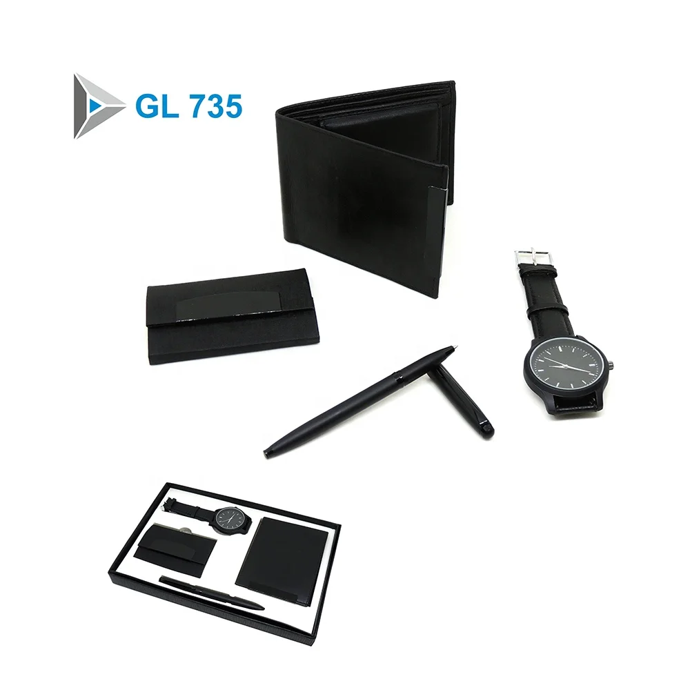 Wholesale Leather Wallet Premium Luxury Wallet and Watch Cardholder and Pen Combination Gift Set for Office Employees Teachers