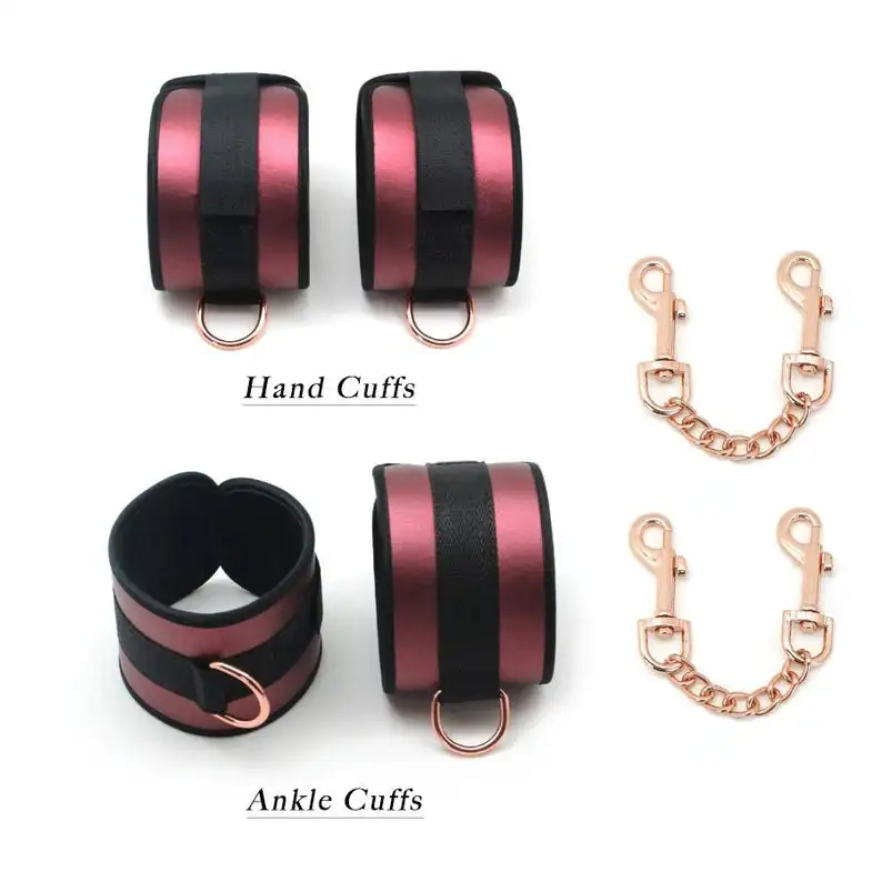 BDSM Adult Sex Kit Leather Restraint Fetish-Hand Cuffs Ankle Cuffs Hogtie Bondage with Safety Features