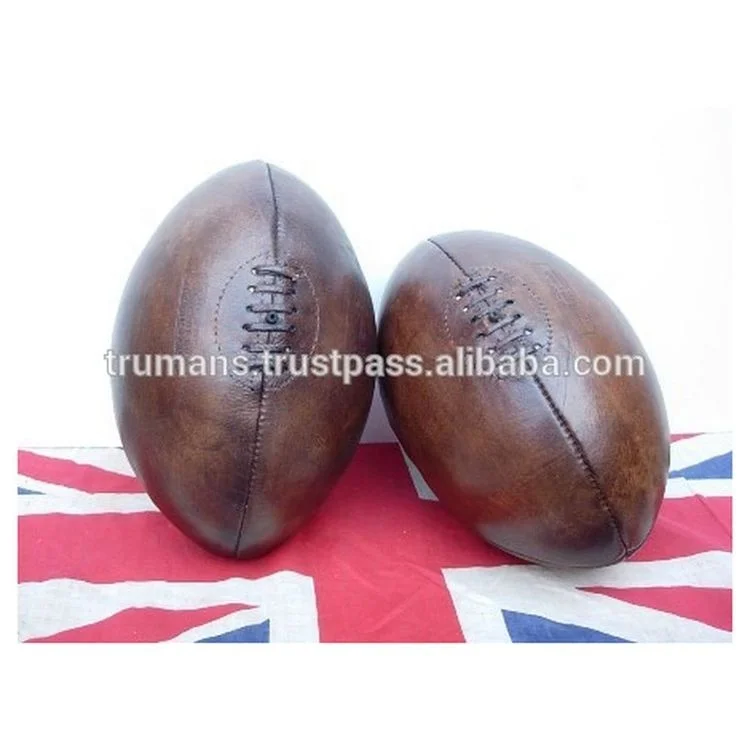 Classic Vintage Retro Old Antique Style American Football Souvenir Pakistani Handmade Genuine Leather Rugby Ball