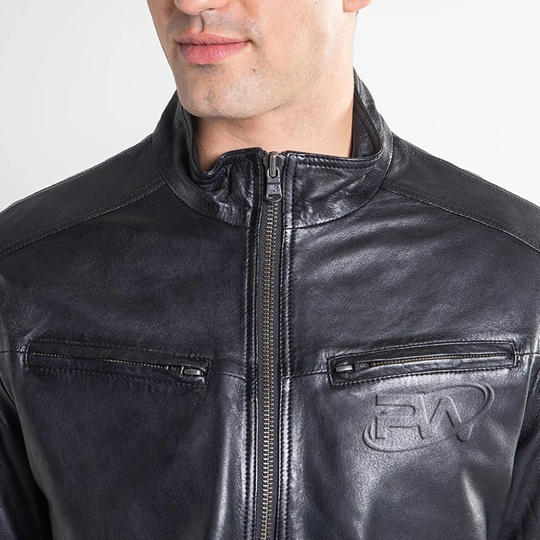 
Casual Stand Collar Zip UP Mens Leather Jacket For Biker Distressed Genuine Top Quality Material sheepskin Leather Jacket & coat 