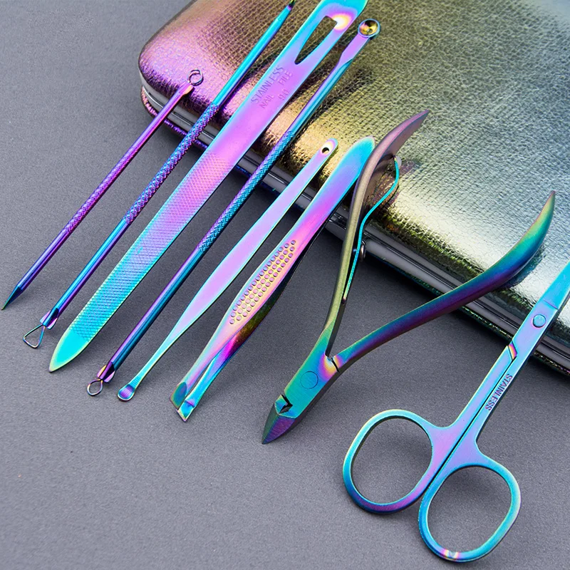 18pcs gradient manicure pedicure kit nail and foot care accessories kit in gradient PU case