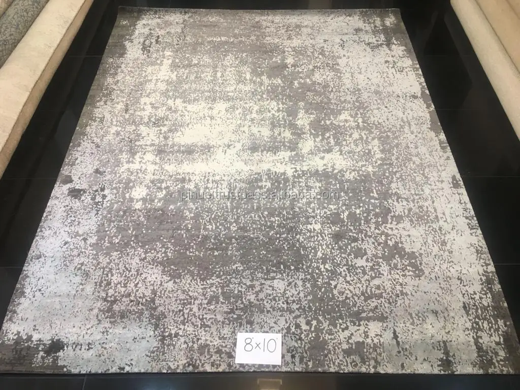 Сделанный на заказ красочный ковер из Индии шелковый ручной работы с узелком AZORE абстрактный художественный дизайн шелка и льна прямоугольная постельная комната