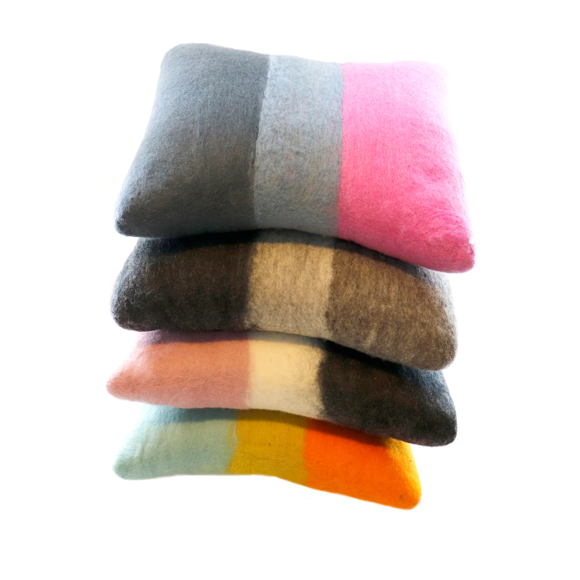 Handmade Felt Three  Colored Striped Pillow