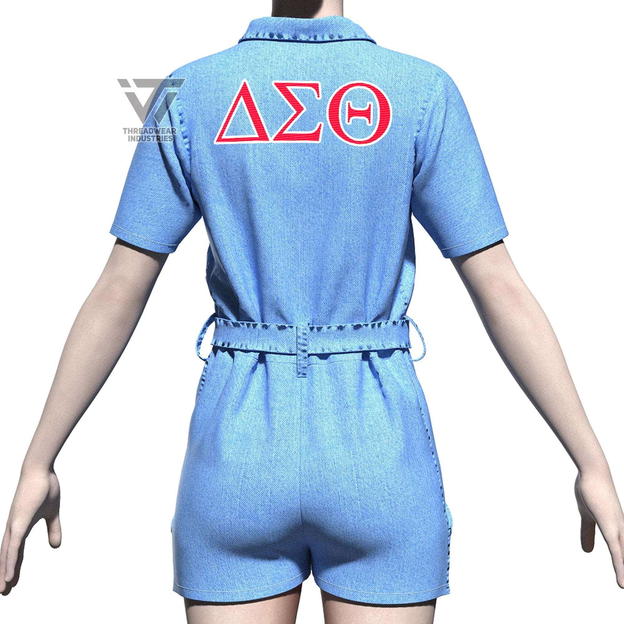 Custom Embroidered Delta | Sigma | Theta DST Denim Romper Greek Paraphernalia Clothing