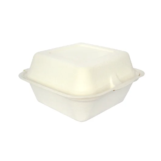 Высококачественный биоразлагаемый пищевой контейнер для гамбургеров, изготовленный из сахарной тростниковой целлюлозы из Таиланда, складной, белый