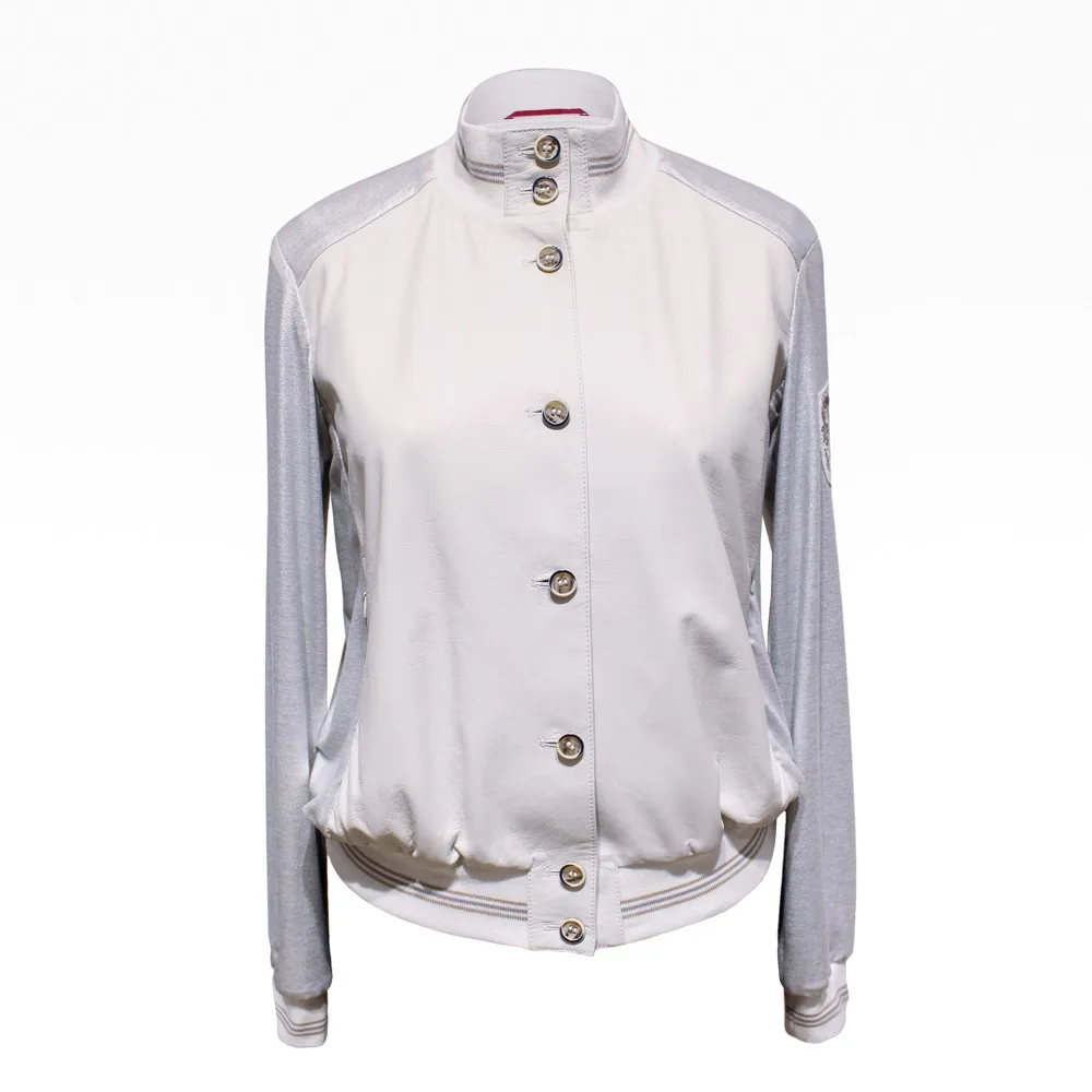 
Womans nappa college bomber with jersey silver Made in Pakistan 