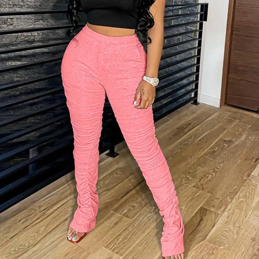 Trending Clothes Stacked trouser colorful Stacked Pants for women high waist elastic sweat ruched stacked pants