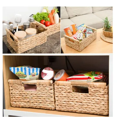 Оптовая продажа плетеная корзина из гиацинтовой соломы со встроенной полкой и ручкой для домашнего хранения набор плетеных корзин (whatsapp: + 84907631944)