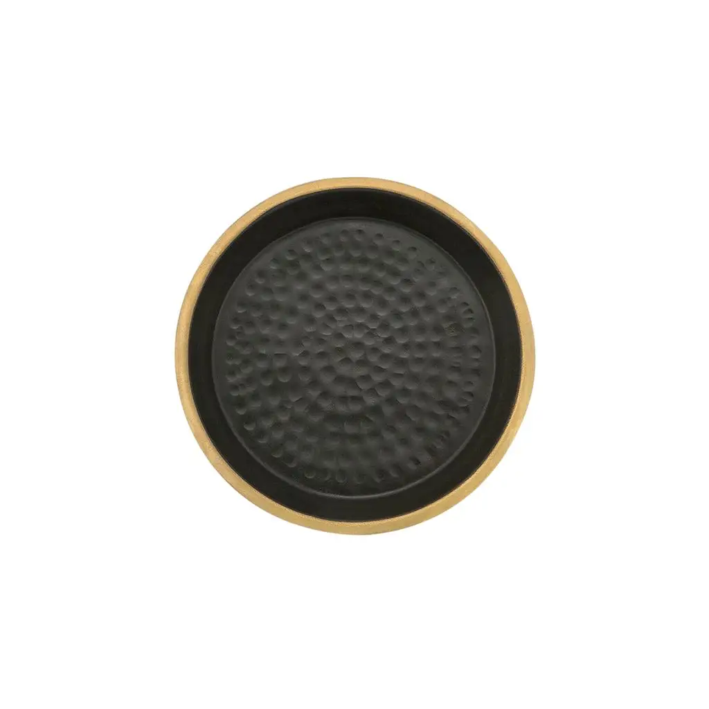 Decorative Tray in Round Shape Hammered Texture Black and Gloden Finish Made in Sheet Metal Brass with Hammered Texture