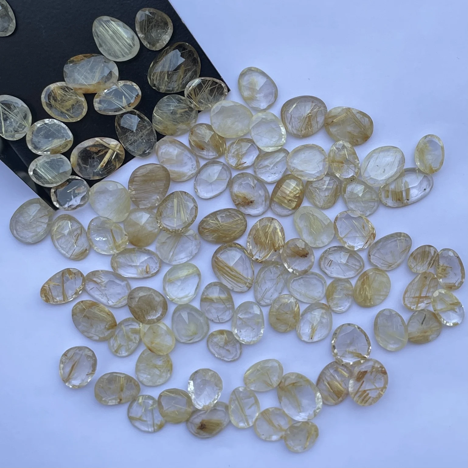 Free Size Natural Golden Rutile Stone Rose Cut Polki Slice Gemstone for Setting Jewelry Making Rings Necklace Pendant Buy Online