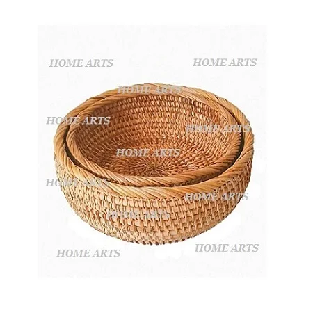 Set of 3 different sizes fruits bamboo basket designer round shape  rattan basket for vegetable and fruits storage