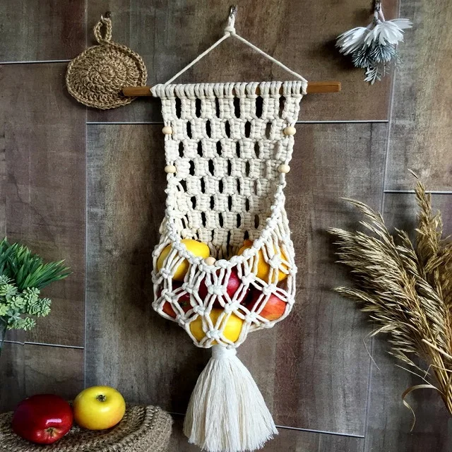 Handmade Custom Kitchen Storage Wall Hanging Decor Macrame Plant Fruit Veggie Hammock