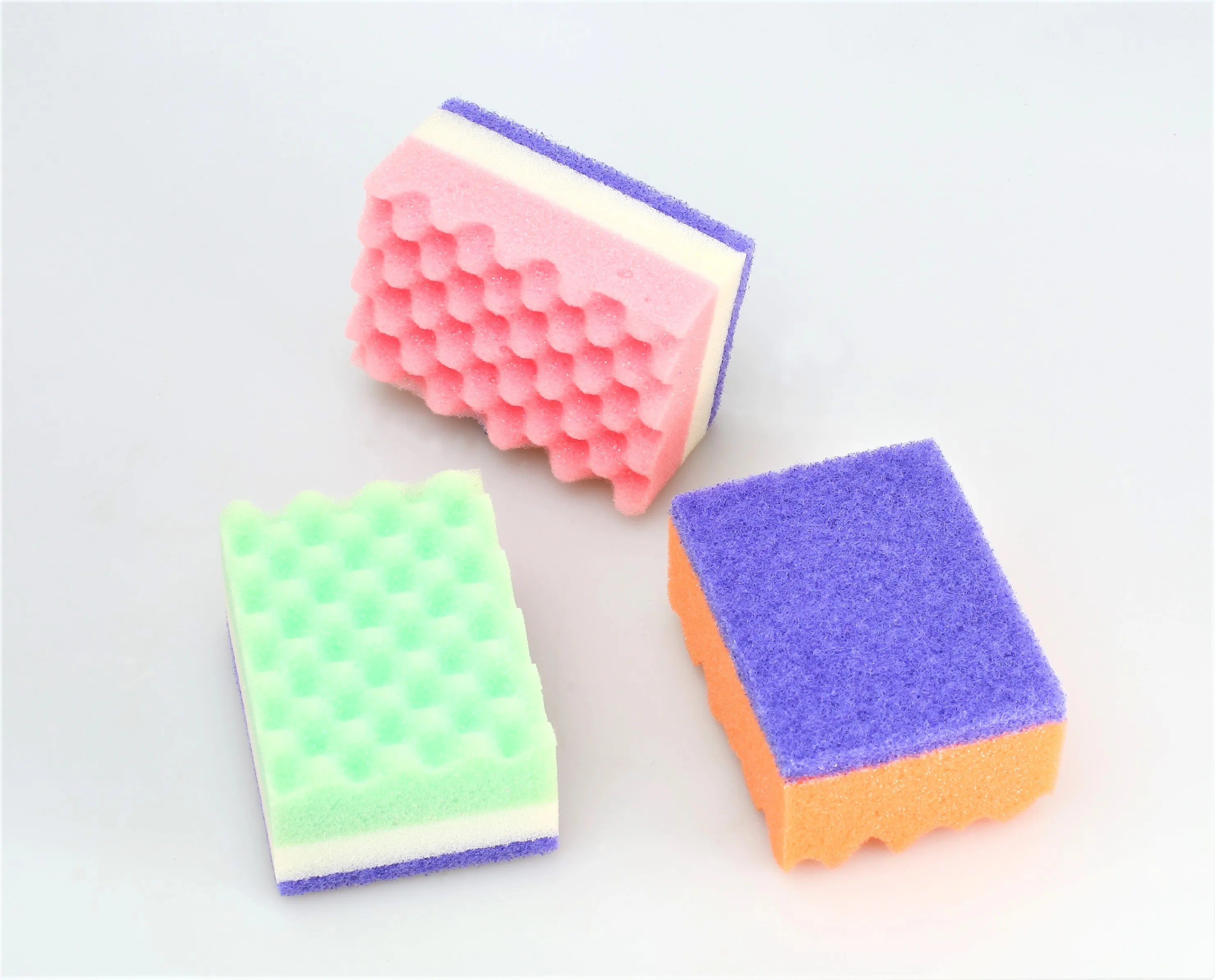 New Style Kitchen Cleaning Dish Scouring Flower printed sponge with pads (nail saver type)
