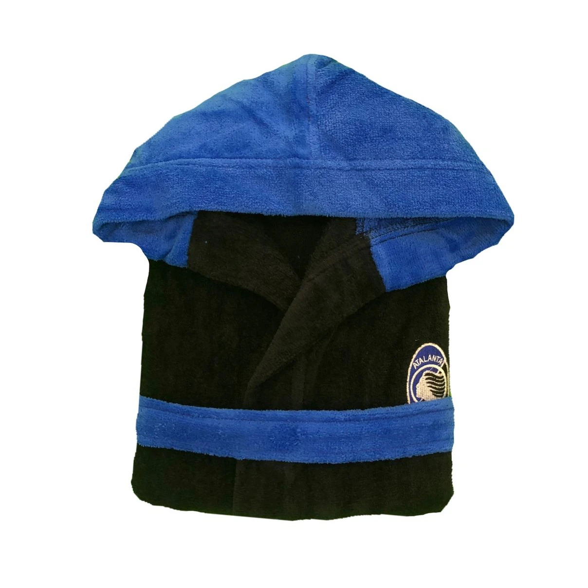 Jet Black and Blue Luxury Velour Hooded Towel 100% Cotton Bathrobe