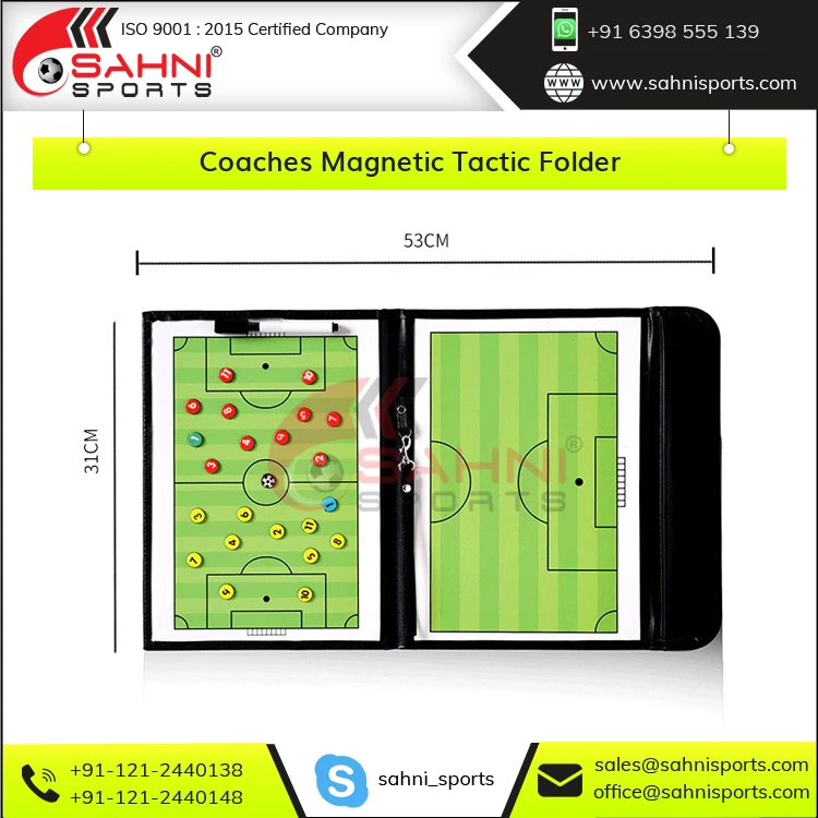 Coaches Magnetic Tactic Folder 53 x 31 Cm (When Open) with Small Carry Handle for Soccer, Football, Rugby, Volleyball