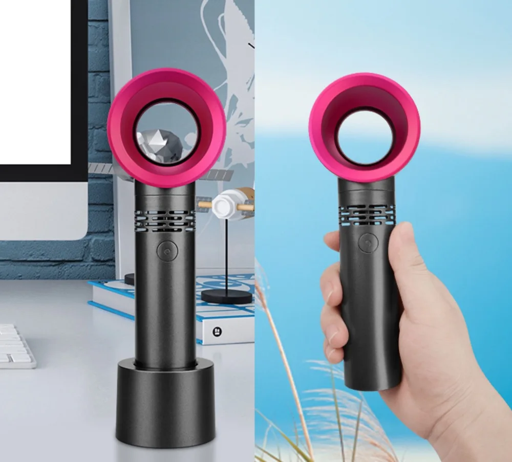 Amazon Hot Selling Portable Rechargeable Handheld Bladeless Fan Mini USB Leafless Fan Bladeless Air Cooler