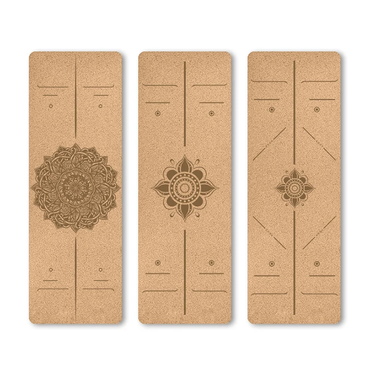 Eco Friendly   Image Pattern Custom LogoCork Yoga Mat With Guideline