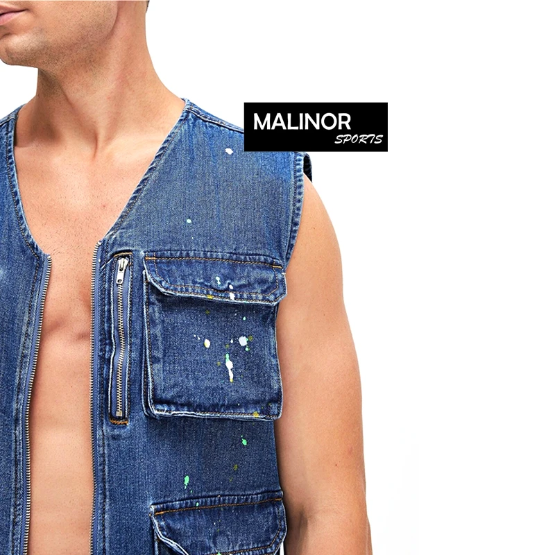 New Style Jean Vest Outdoor Denim Vests Biker Multi-Pockets Fashion Denim Vest