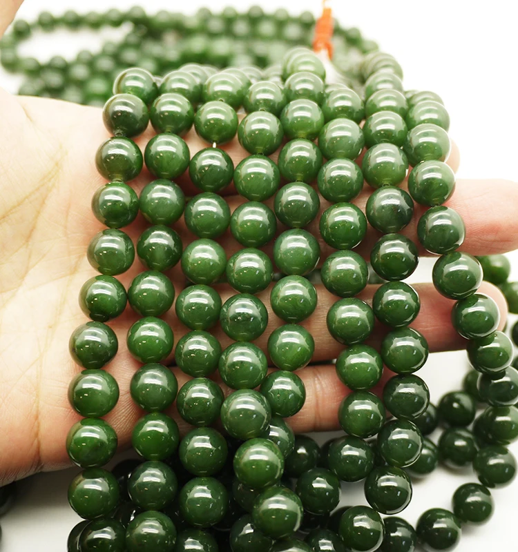 100% natural gemstone beads string 10mm green jade beads necklace