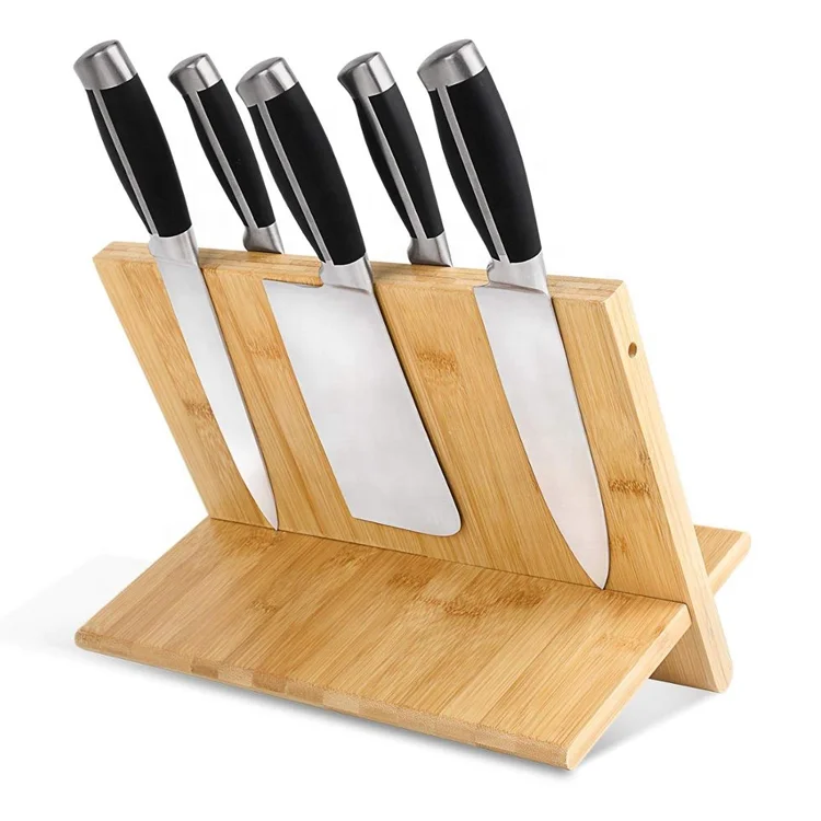 Magnet Bamboo Wooden Magnetic Knife Holder Organizer Block Without Knives