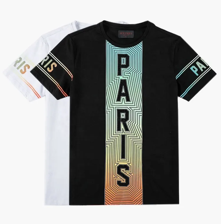 Custom Foam Printing T-Shirt Men Rhinestone Logo Print On Demand T Shirt