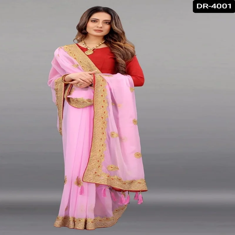 embroidery saree with multi work diamond stoned for ladies ethnic wear for wedding and special occasion Indian clothing