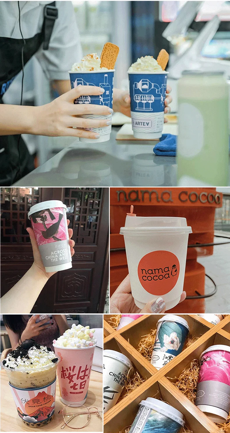 8/14/16/22 oz Customized Logo Eco-friendly 100 pieces PE coated tea Paper cup wholesale disposable coffee paper cups with Lid