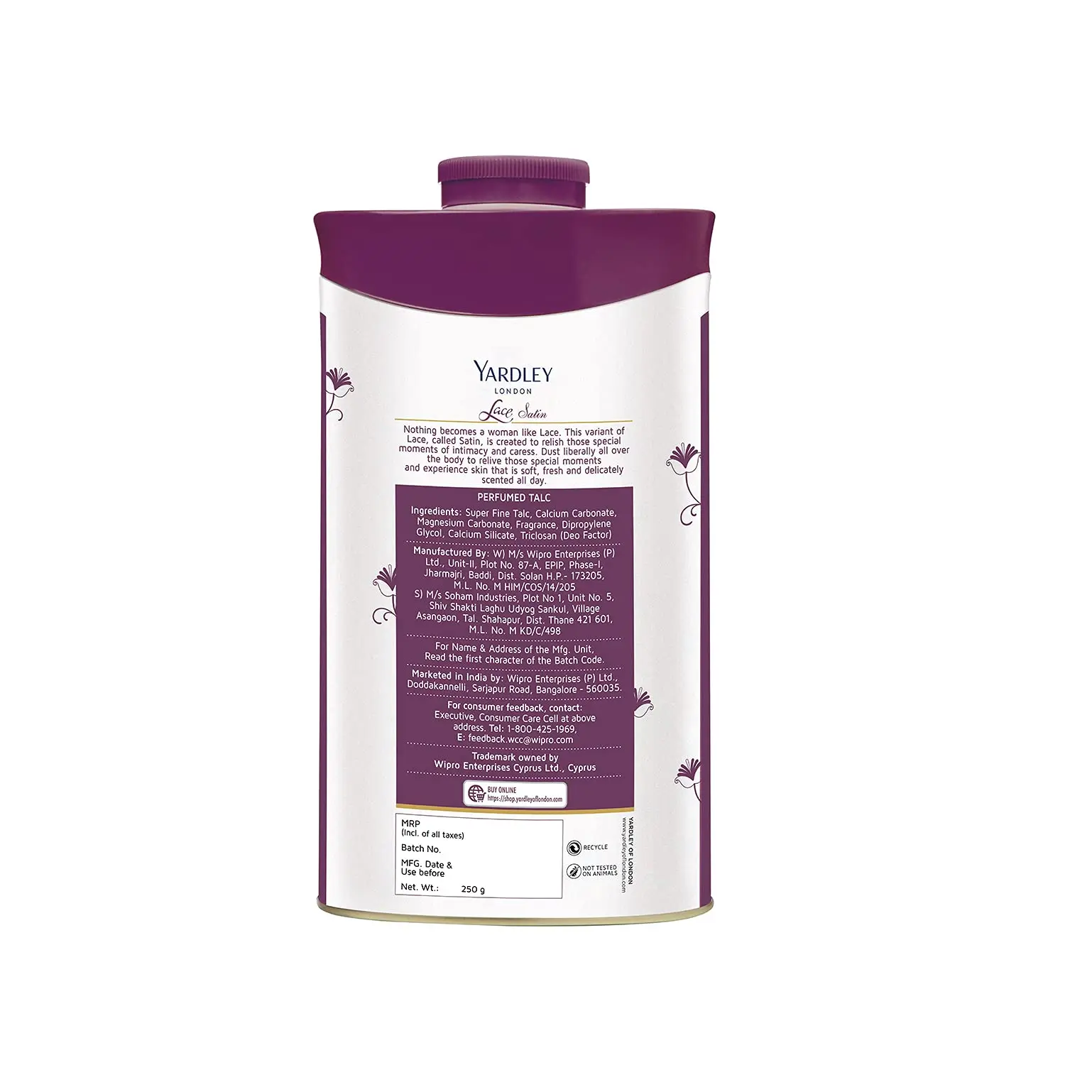 Yardley London Lace Satin Perfumed Talc for Women Best for fine, silky luxury and feel fresh and soft talcum powder - 250g