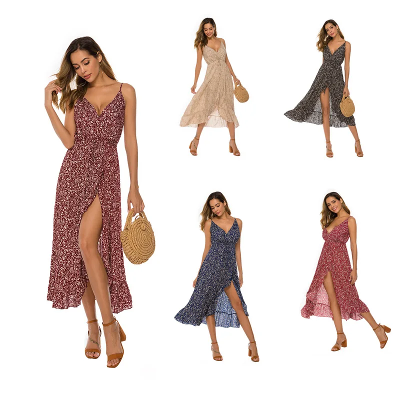
Summer explosion new sexy bow floral sleeveless strap dress 