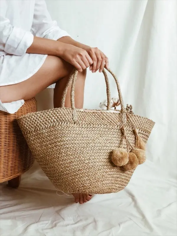Black shopper large seagrass beach bag handmade durable seagrass tote bag casual modern for lady