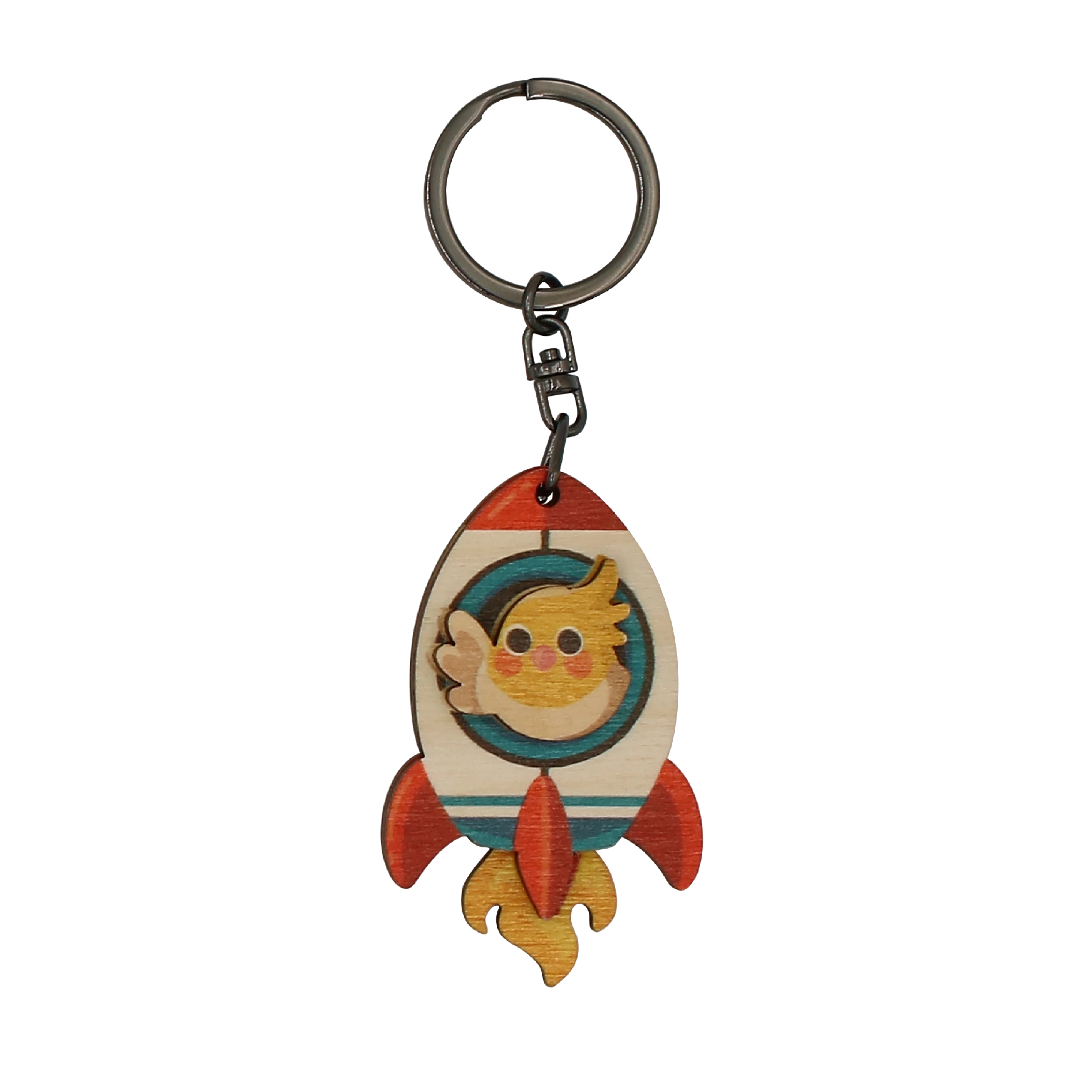 Taiwan Made Rocket Yellow Parrot Cute Animal Wood Keychain Souvenir