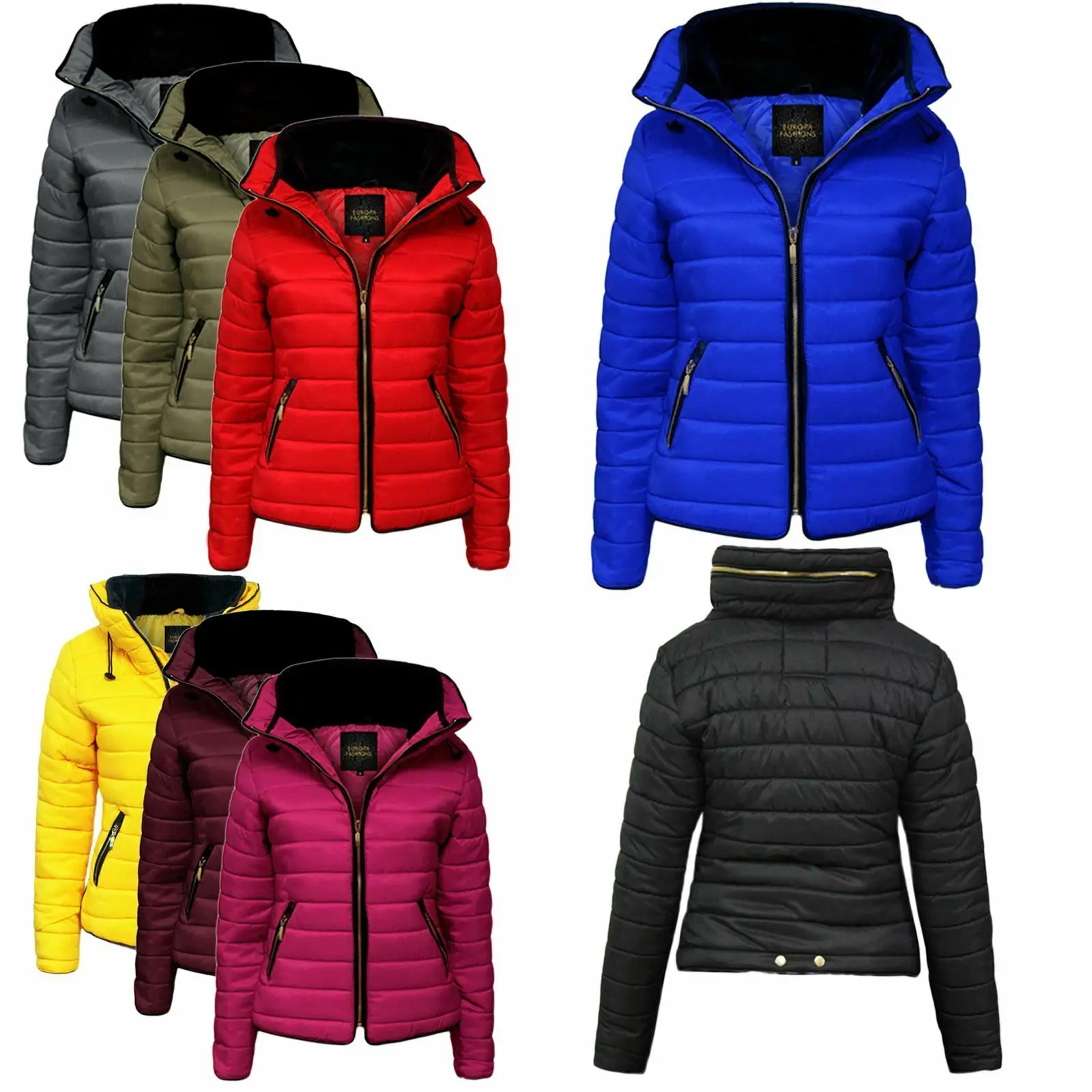 Women Ladies Quilted Bubble Padded Designer Fur Hooded Puffer Jacket Warm Coat puffer jacket women