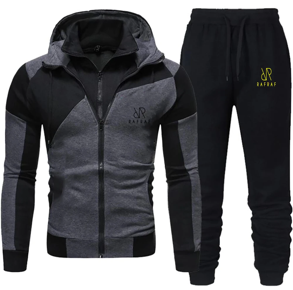 Новинка 2021 мужская спортивная одежда с капюшоном костюм на двойной молнии модная повседневная куртка для бега + спортивные брюки из двух предметов