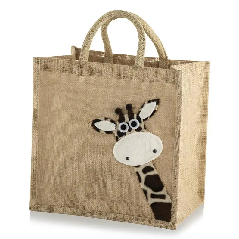
Medium Jute Hessian Burlap Cute Peekaboo Giraffe Tote Shopping Bag - Reusable Bag for Life 
