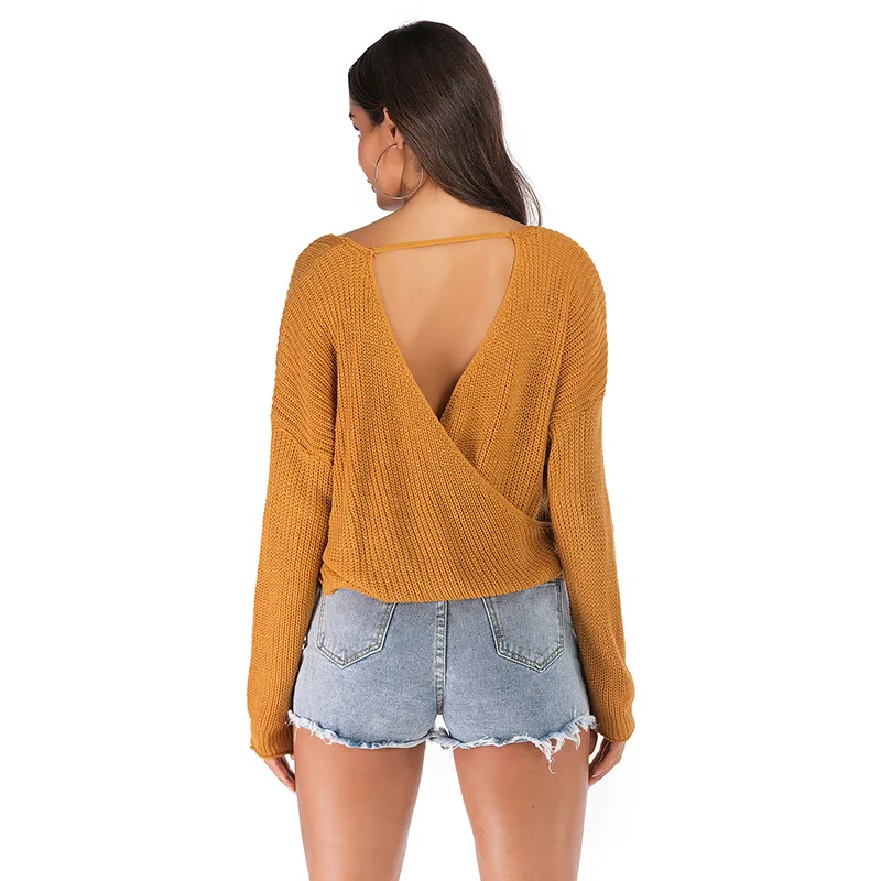 
Sexy Women Backless Manga Larga En Crochet Para Dama Personalizados Sueter 