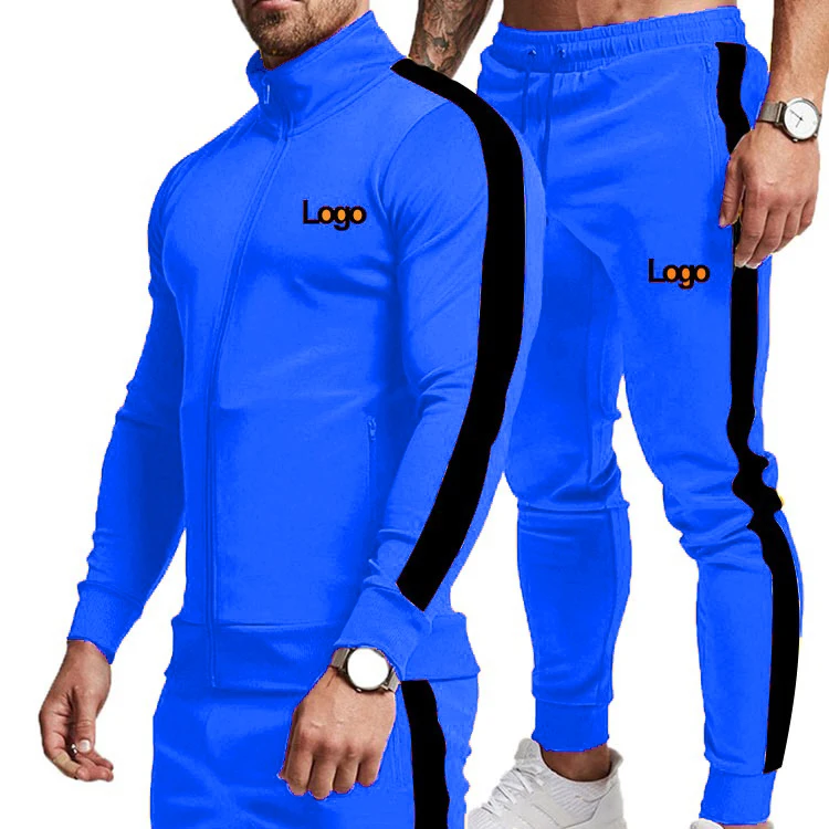new design custom private label nylon reflective stripe 2 piece sets zipper jogging tracksuit for men