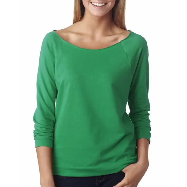 custom made Ladies French Terry 3/4 Sleeve Raglan Self-fabric band and cuffs Women Terry light weight full sleeve shirt