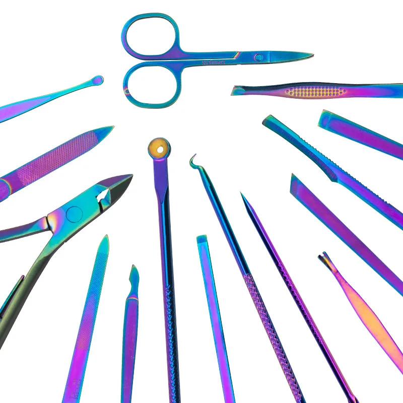 18pcs gradient manicure pedicure kit nail and foot care accessories kit in gradient PU case