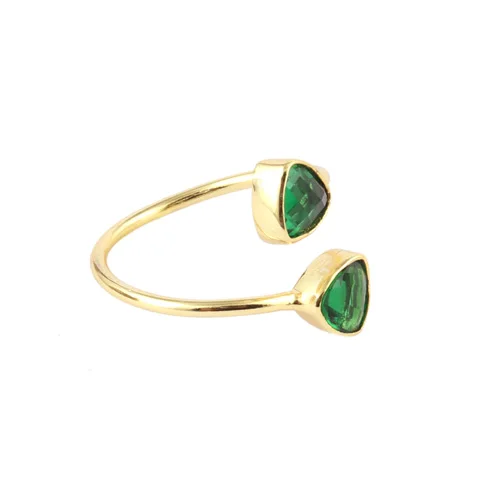 Custom Made Briolette Cut Emerald Quartz Ring Gold/silver Plated Lite Weight Party Wear Double Stone Adjustable Woman Rings