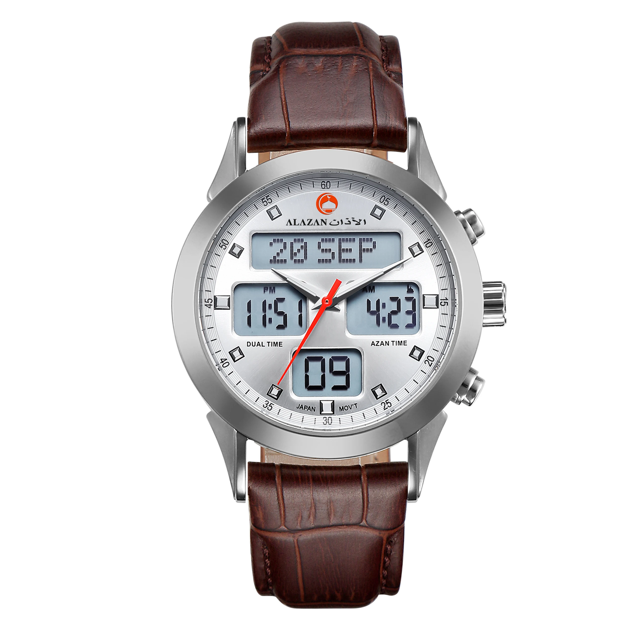 alazan Islamic muslim azan alfajr direction pilgrima wrist watch Stainless steel prayer qibla compass waterproof clock watches