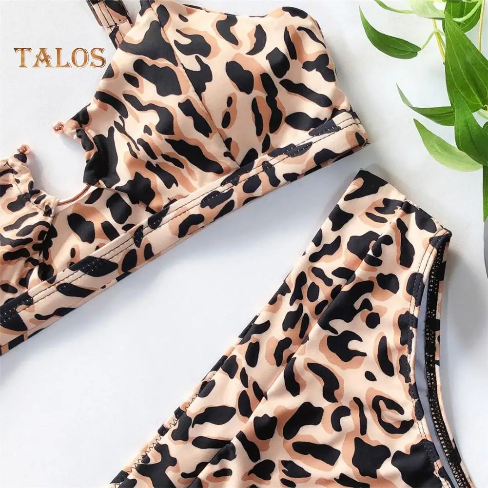 Women Sexy Leopard Snake Print Swimsuit Padded Bra Low Rise Briefs Bikini Set