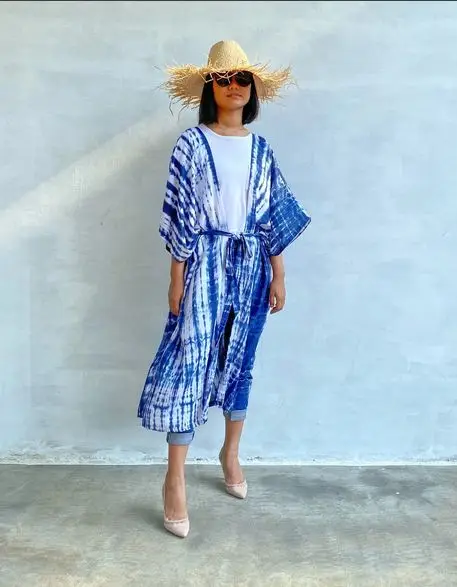 Kimono Beach Cover Up With Trim Detail Open Front Beach Wear Beach Cover Up Red Trim Kimono Cover Up  Kimono Blouse