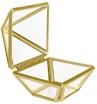 Glass Geometric Plant Terrarium w/ Brass Metal Frame, Tabletop Candleholder