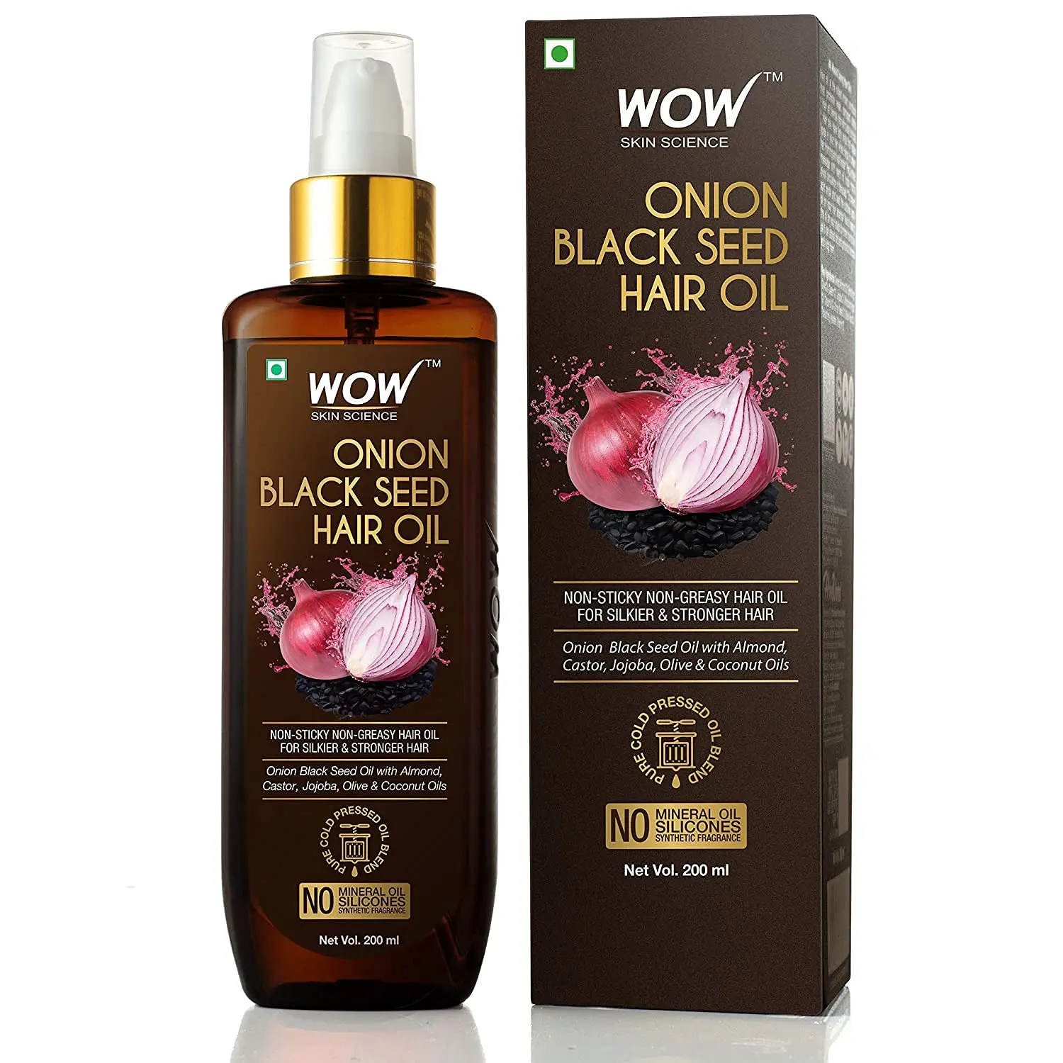 WOW Skin Science Onion Hair Oil With Black Seed Oil Extracts Controls Hair Fall No Mineral Oil Silicones & Synthetic