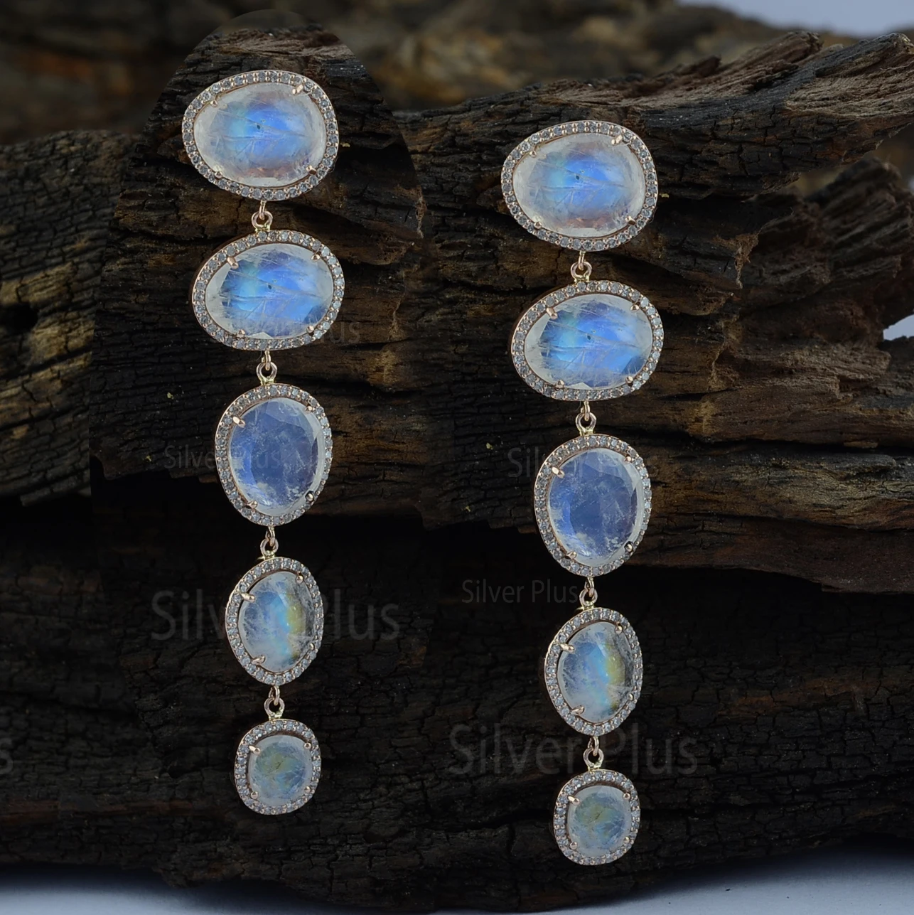 Genuine Moonstone Diamond Dangle Earrings Solid 14K Yellow Gold Jewelry Manufacturer