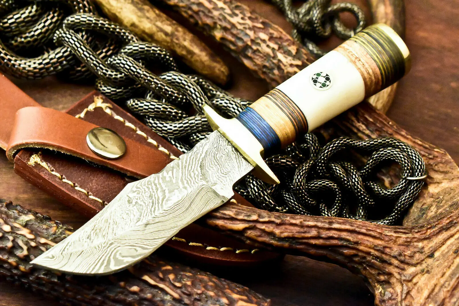  Изготовленный На Заказ охотничий нож из дамасской стали