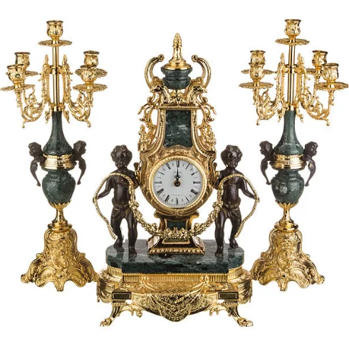 
top qualtiy italian handcrafted table desk clock with candleholder 